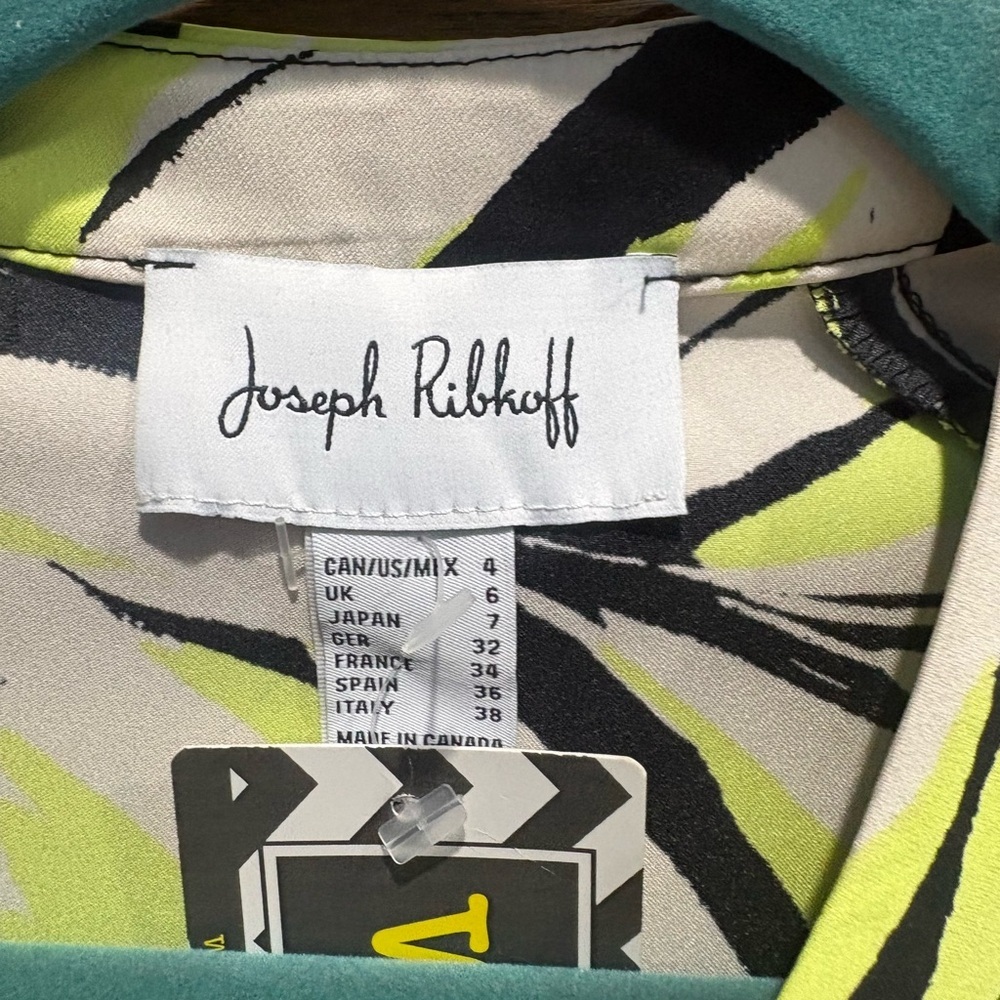 Joseph Ribkoff Black, Lime and Cream Leaf-Print Blouse, Size 4 (oversized), NWT - Picture 5 of 10